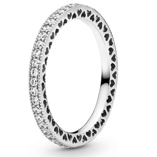anillo plata Pandora corazones